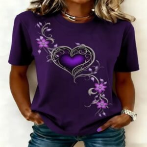 Womens Relaxed-fit Printed Round-neck Short-sleeve Top