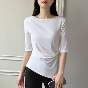 Halter-neck Waist-cinching Three-quarter-sleeve T-shirt